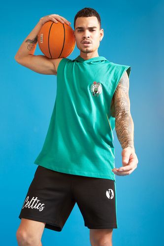NBA Boston Celtics Lisanslı Oversize Fit Kapüşonlu Sırt Baskılı Kolsuz Pamuklu Penye Tişört