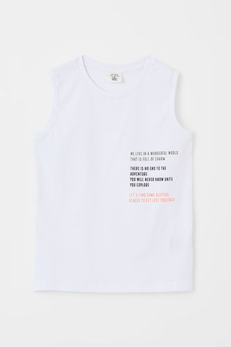 Boy Text Printed Sleeveless Crew Neck T-Shirt