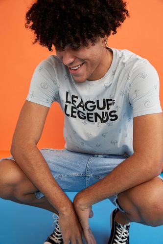 Slim Fit League of Legends Lisanslı Logo Baskılı Kısa Kollu Tişört
