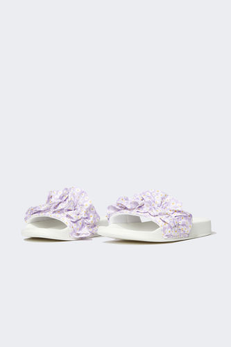 Frill Detail Striped Slippers