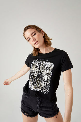 T-shirt décontracté à manches courtes et imprimé léopard