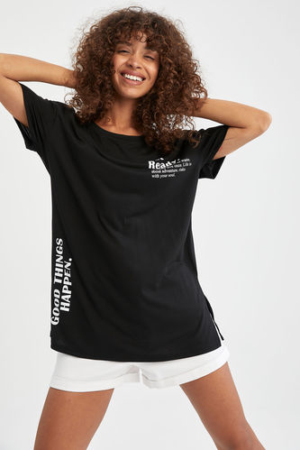 T-shirt tunique coupe classique à manches courtes et imprimé lettre