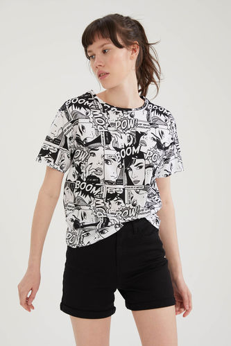 Relaxed Fit Short-Sleeved T-Shirt With Pop Art Print