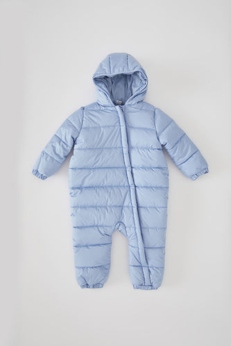 Baby Boy Patterned Hooded Overalls Puffer Jacket
