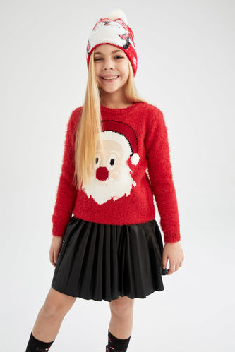 Girl Long Sleeve Deer Print Knitted Sweatshirt
