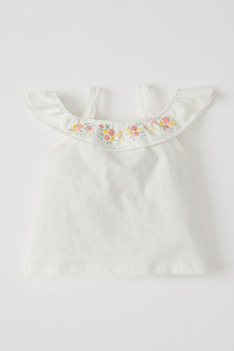 Baby Girl Floral Embroidery Cotton Singlet
