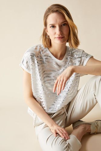 Relaxed Fit Cuffed-Sleeve Printed T-Shirt