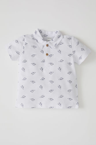 Baby Boy Patterned Polo Neck Short Sleeve Cotton T-Shirt