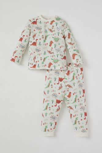 Erkek Bebek Dinozor Desenli Uzun Kol Pamuklu Pijama Takımı