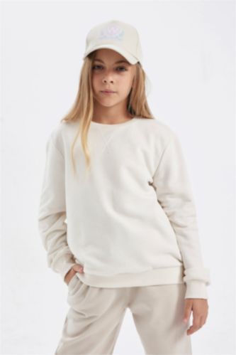 Ecru Girls Teens Girl Crew Neck Sweatshirt 2535110 DeFacto