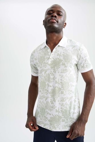 Slim Fit Floral Patterned Short Sleeve Polo Shirt