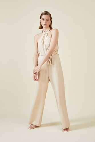 Relaxed Fit Crossed Halter Neck Jumpsuit