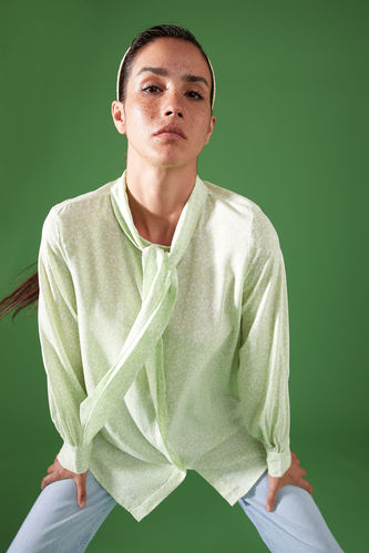 Desenli Fular Yaka Relax Fit Sürdürülebilir Gömlek Tunik