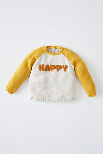 Pull en tricot à blocs de couleurs imprimés Happy Slogan pour garçon