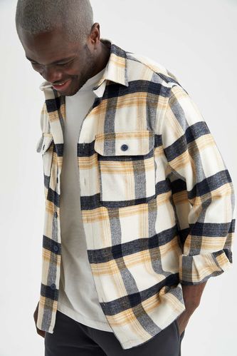 Oversize Fit Ekose Desenli Uzun Kollu Oduncu Gömlek Ceket
