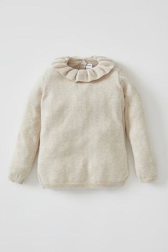 Пуловер с оборками и круглым вырезом для малышей девочек