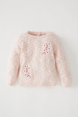 Пуловер стандартного кроя с круглым вырезом с цветочным принтом для малышей девочек