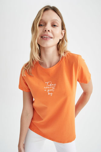 Text Printed Short Sleeve Crew Neck T-Shirt