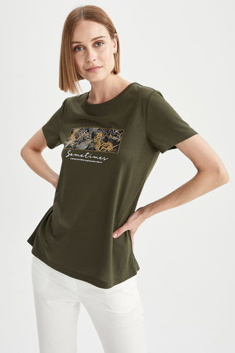 Трикотажна футболка з коротким рукавом кольору темний хакі