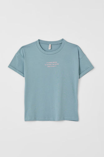 Girl Printed Short Sleeve Crew Neck T-Shirt