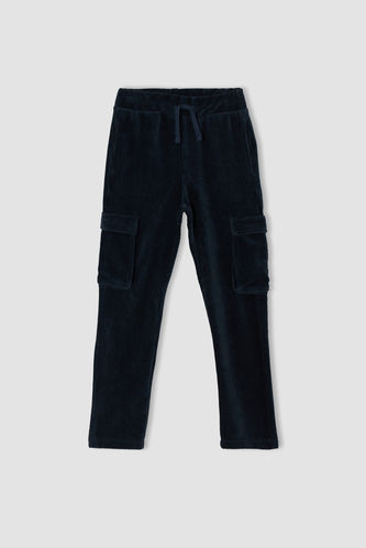 Boy Basic Velvet Sweatpants with Cargo Pockets