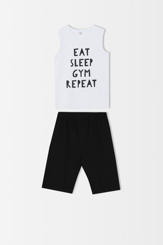 Boy Printed Sleeveless T-Shirt And Shorts Pyjama Set