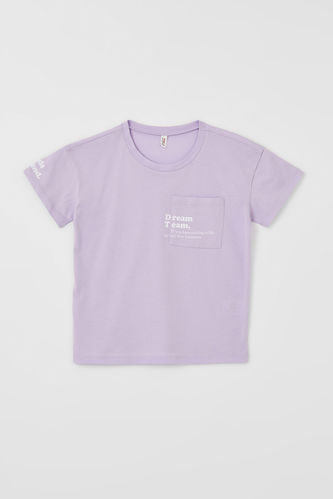 T-shirt coupe classique à manches courtes et slogan imprimé pour fille