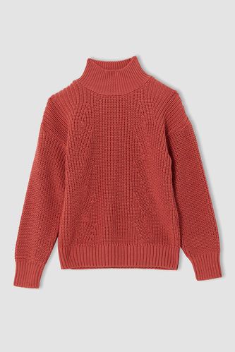Girl Regular Fit Turtleneck Long Sleeve Knit Sweater