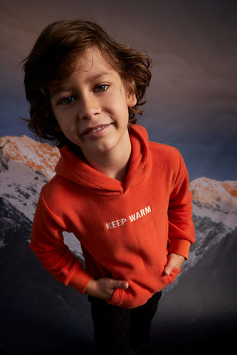 Erkek Çocuk Regular Fit Kapüşonlu Kanguru Cepli Polar Isı Yalıtımlı Warmtech Sweatshirt