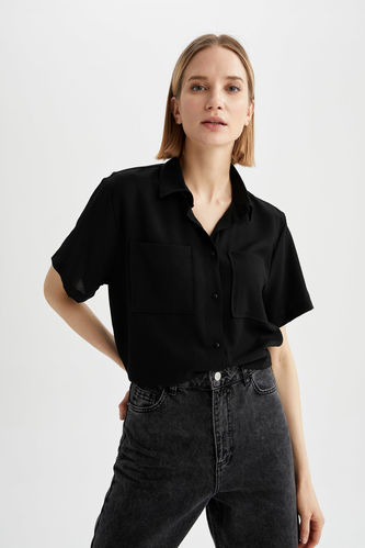 Рубашка с коротким рукавом стандартного кроя с коротким рукавом из вискозы для женщин