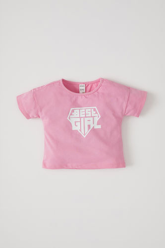 Kız Bebek Slogan Baskılı Kısa Kol Pamuklu Tişört