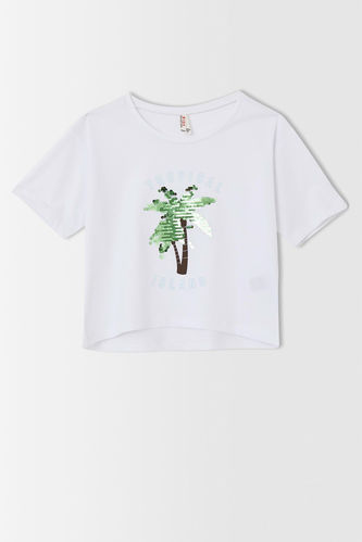T-shirt court à manches courtes imprimé palmiers pour fille