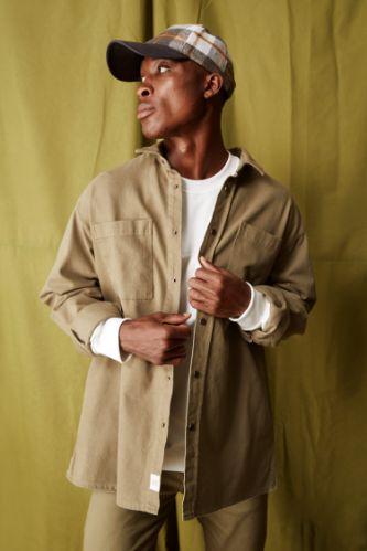 Khaki Man Long Sleeved Shirt Jacket 2066588 DeFacto