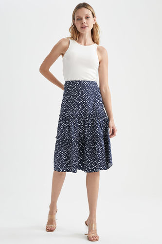 Patterned Poplin Midi Skirt