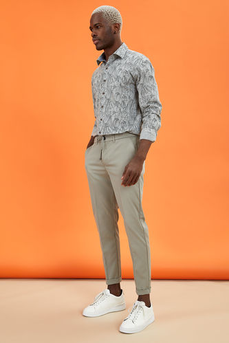 Modern Fit Linen Blend Floral Patterned Long Sleeve Shirt