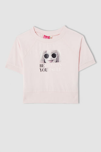 Kız Çocuk Barbie Lisanslı Kısa Kollu Crop Tişört