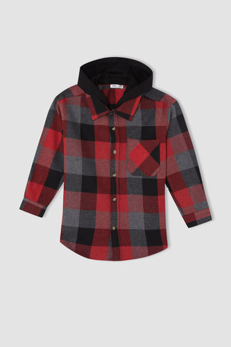 Boy Regular Fit Long Sleeve Square Print Knitted Shirt Jacket