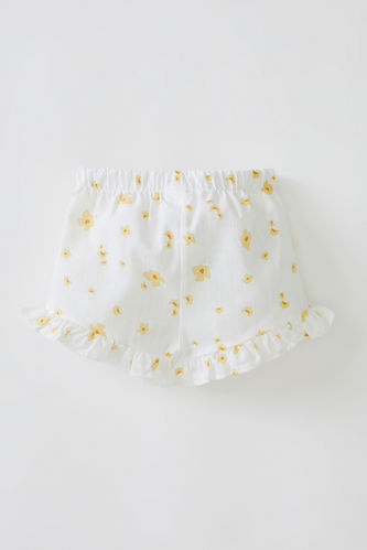 Floral Patterned Ruffled Cotton Shorts