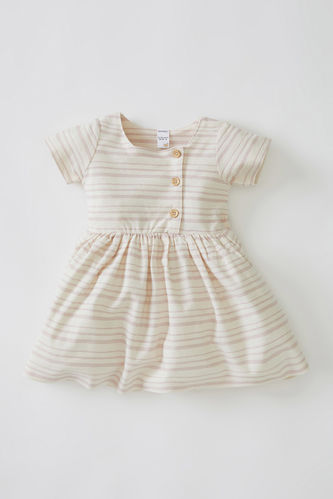 Baby Girl Striped Linen Look Short Sleeve Dress