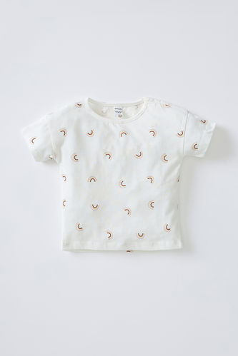 T-shirt en coton à manches courtes et imprimé arc-en-ciel pour bébé fille