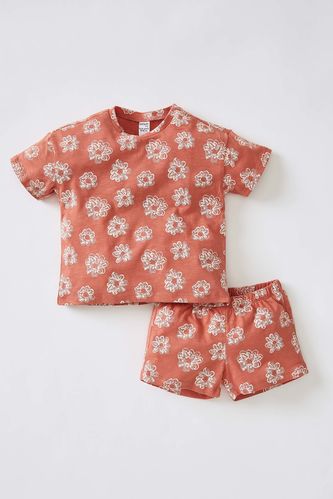 Ensemble t-shirt et short à manches courtes en coton à motifs pour bébé fille