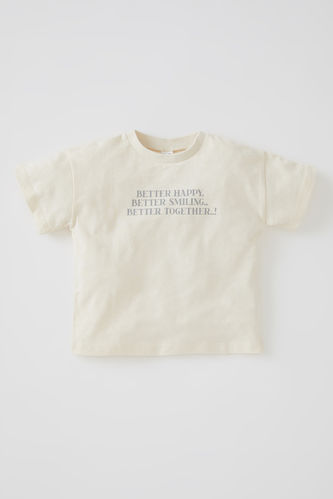 Text Printed Short Sleeve Crew Neck T-Shirt