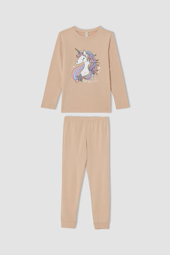 Kız Çocuk Unicorn Baskılı Uzun Kollu Pijama Takımı