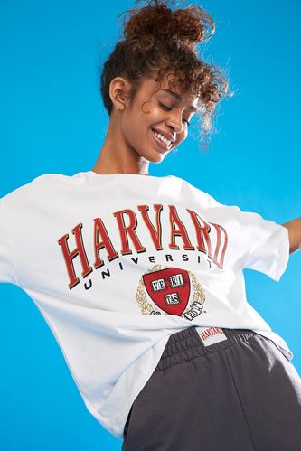 Harvard University Oversize Fit Kısa Kollu %100 Pamuk Tişört