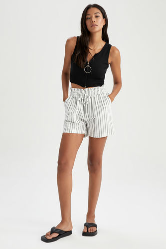 Paperbag Fit Striped High Waist Bermuda Shorts