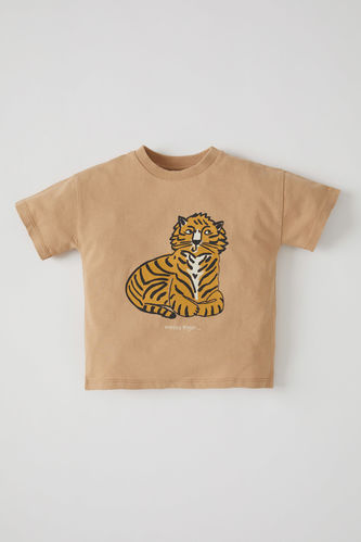 T-shirt en coton à manches courtes imprimé tigre bébé garçon