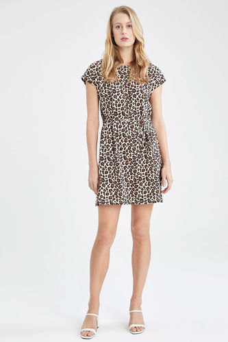 A Cut Short Sleeve Polka Dot Print Mini Dress