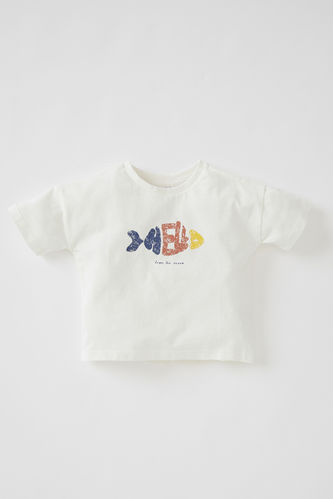 T-shirt en coton à manches courtes imprimé poisson bébé garçon
