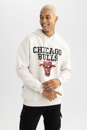 DeFactoFit NBA Chicago Bulls Boxy Fit Kapüşonlu Kalın Sweatshirt