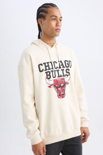 DeFactoFit NBA Chicago Bulls Boxy Fit Kapüşonlu Kalın Sweatshirt